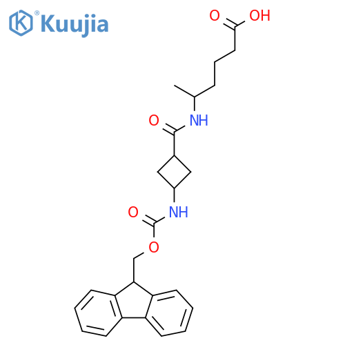 5-{(1r,3r)-3-({(9H-fluoren-9-yl)methoxycarbonyl}amino)cyclobutylformamido}hexanoic acid structure