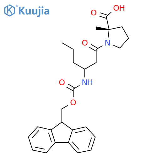 (2S)-1-3-({(9H-fluoren-9-yl)methoxycarbonyl}amino)hexanoyl-2-methylpyrrolidine-2-carboxylic acid structure