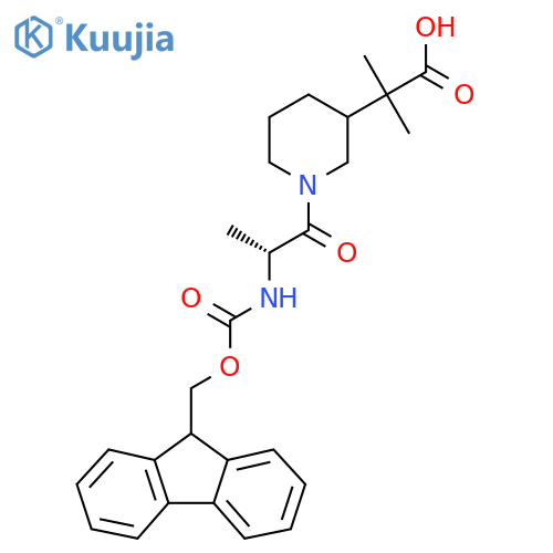 2-{1-(2R)-2-({(9H-fluoren-9-yl)methoxycarbonyl}amino)propanoylpiperidin-3-yl}-2-methylpropanoic acid structure