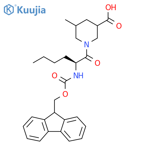 1-(2S)-2-({(9H-fluoren-9-yl)methoxycarbonyl}amino)hexanoyl-5-methylpiperidine-3-carboxylic acid structure