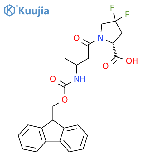 (2R)-1-3-({(9H-fluoren-9-yl)methoxycarbonyl}amino)butanoyl-4,4-difluoropyrrolidine-2-carboxylic acid structure