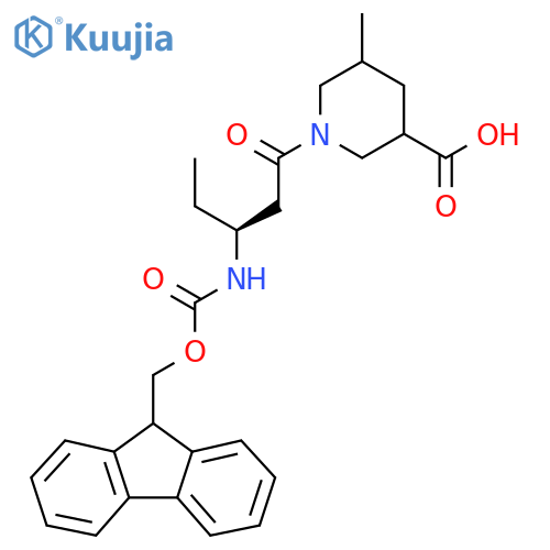 1-(3S)-3-({(9H-fluoren-9-yl)methoxycarbonyl}amino)pentanoyl-5-methylpiperidine-3-carboxylic acid structure