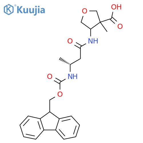 4-(3R)-3-({(9H-fluoren-9-yl)methoxycarbonyl}amino)butanamido-3-methyloxolane-3-carboxylic acid structure