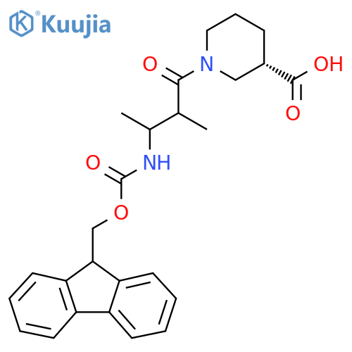 (3S)-1-3-({(9H-fluoren-9-yl)methoxycarbonyl}amino)-2-methylbutanoylpiperidine-3-carboxylic acid structure