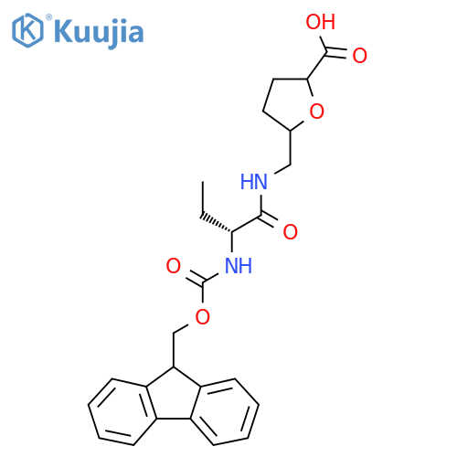 5-{(2R)-2-({(9H-fluoren-9-yl)methoxycarbonyl}amino)butanamidomethyl}oxolane-2-carboxylic acid structure