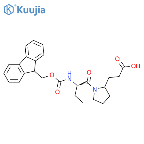 3-{1-(2S)-2-({(9H-fluoren-9-yl)methoxycarbonyl}amino)butanoylpyrrolidin-2-yl}propanoic acid structure