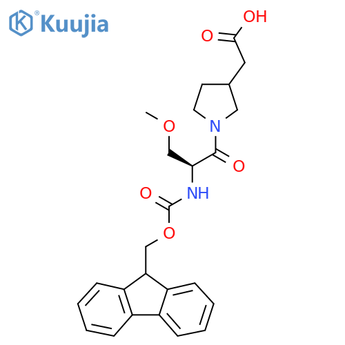2-{1-(2S)-2-({(9H-fluoren-9-yl)methoxycarbonyl}amino)-3-methoxypropanoylpyrrolidin-3-yl}acetic acid structure
