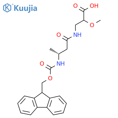 3-(3R)-3-({(9H-fluoren-9-yl)methoxycarbonyl}amino)butanamido-2-methoxypropanoic acid structure