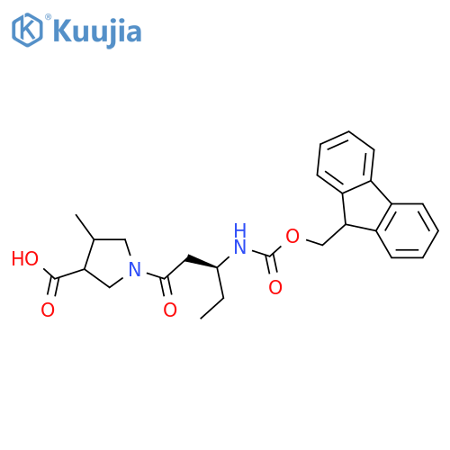 1-(3S)-3-({(9H-fluoren-9-yl)methoxycarbonyl}amino)pentanoyl-4-methylpyrrolidine-3-carboxylic acid structure
