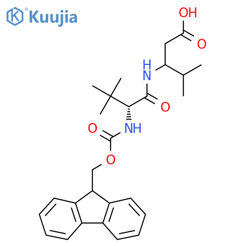 3-(2R)-2-({(9H-fluoren-9-yl)methoxycarbonyl}amino)-3,3-dimethylbutanamido-4-methylpentanoic acid structure