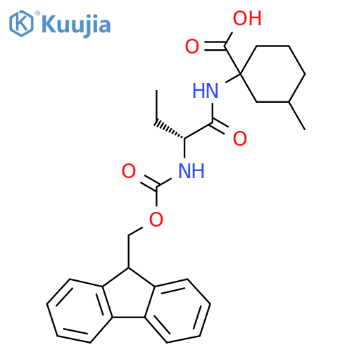 1-(2R)-2-({(9H-fluoren-9-yl)methoxycarbonyl}amino)butanamido-3-methylcyclohexane-1-carboxylic acid structure