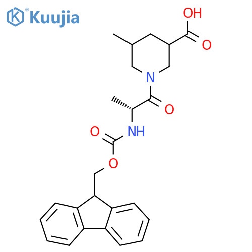 1-(2R)-2-({(9H-fluoren-9-yl)methoxycarbonyl}amino)propanoyl-5-methylpiperidine-3-carboxylic acid structure