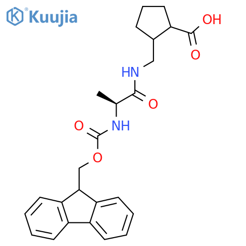 2-{(2S)-2-({(9H-fluoren-9-yl)methoxycarbonyl}amino)propanamidomethyl}cyclopentane-1-carboxylic acid structure
