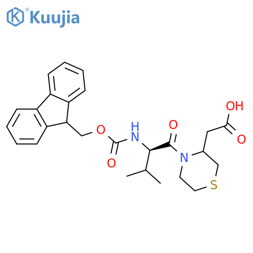 2-{4-(2R)-2-({(9H-fluoren-9-yl)methoxycarbonyl}amino)-3-methylbutanoylthiomorpholin-3-yl}acetic acid structure