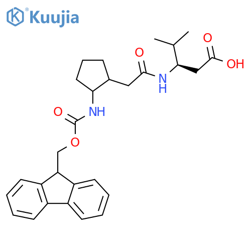 (3R)-3-{2-2-({(9H-fluoren-9-yl)methoxycarbonyl}amino)cyclopentylacetamido}-4-methylpentanoic acid structure