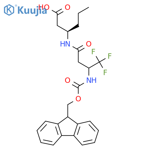 (3R)-3-[3-({[(9H-fluoren-9-yl)methoxy]carbonyl}amino)-4,4,4-trifluorobutanamido]hexanoic acid structure