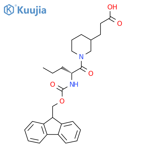 3-{1-(2R)-2-({(9H-fluoren-9-yl)methoxycarbonyl}amino)pentanoylpiperidin-3-yl}propanoic acid structure