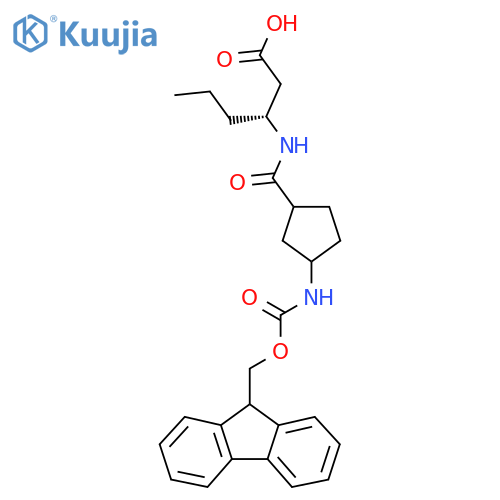 (3R)-3-{3-({(9H-fluoren-9-yl)methoxycarbonyl}amino)cyclopentylformamido}hexanoic acid structure