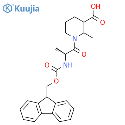 1-(2R)-2-({(9H-fluoren-9-yl)methoxycarbonyl}amino)propanoyl-2-methylpiperidine-3-carboxylic acid structure