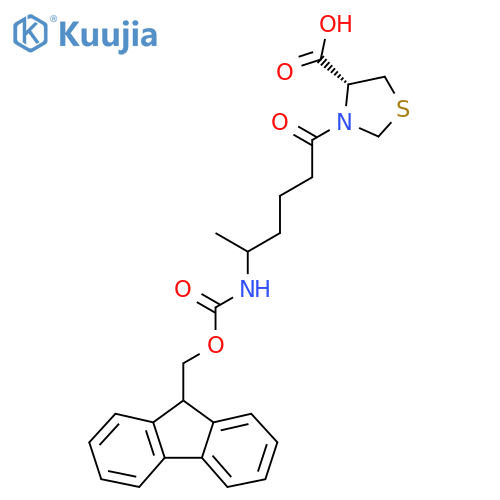 (4R)-3-5-({(9H-fluoren-9-yl)methoxycarbonyl}amino)hexanoyl-1,3-thiazolidine-4-carboxylic acid structure