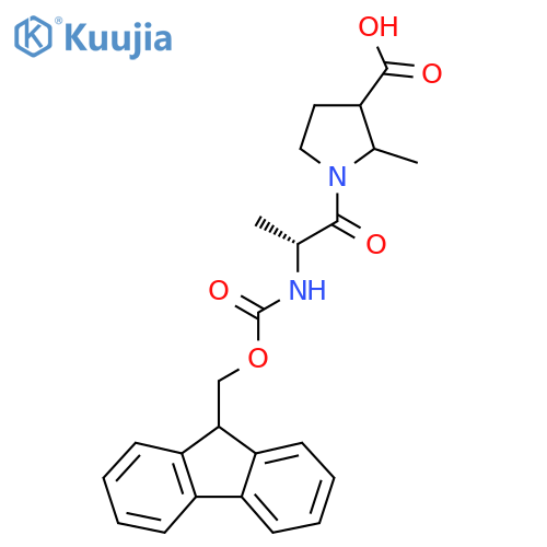 1-(2R)-2-({(9H-fluoren-9-yl)methoxycarbonyl}amino)propanoyl-2-methylpyrrolidine-3-carboxylic acid structure