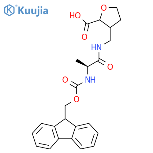 3-{(2S)-2-({(9H-fluoren-9-yl)methoxycarbonyl}amino)propanamidomethyl}oxolane-2-carboxylic acid structure