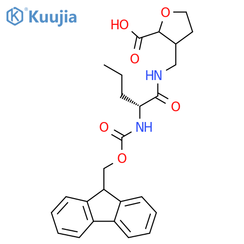 3-{(2R)-2-({(9H-fluoren-9-yl)methoxycarbonyl}amino)pentanamidomethyl}oxolane-2-carboxylic acid structure