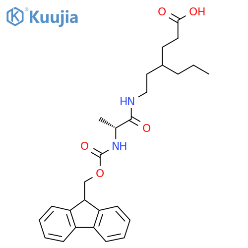 4-{2-(2R)-2-({(9H-fluoren-9-yl)methoxycarbonyl}amino)propanamidoethyl}heptanoic acid structure