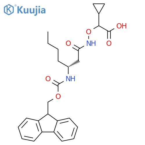 2-cyclopropyl-2-{(3R)-3-({(9H-fluoren-9-yl)methoxycarbonyl}amino)heptanamidooxy}acetic acid structure