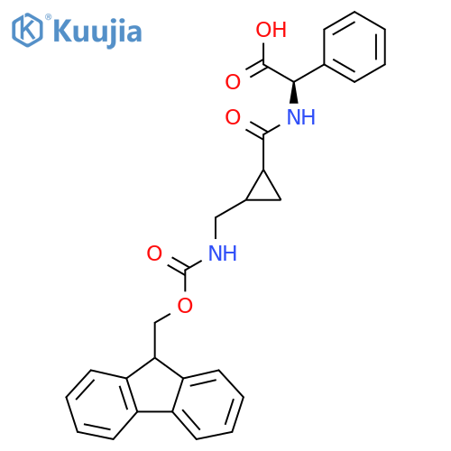 (2R)-2-({2-({(9H-fluoren-9-yl)methoxycarbonyl}amino)methylcyclopropyl}formamido)-2-phenylacetic acid structure