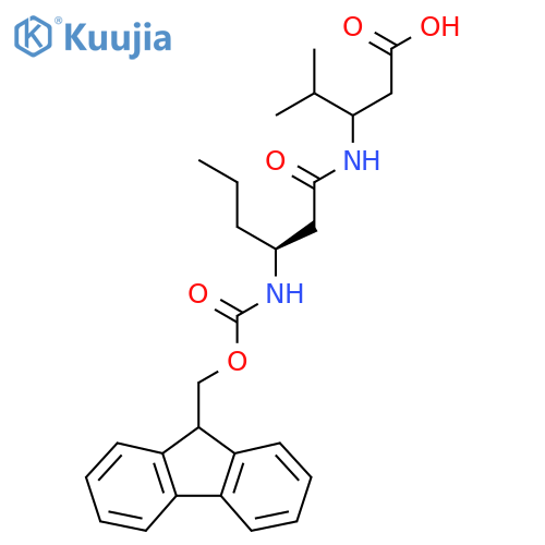 3-(3S)-3-({(9H-fluoren-9-yl)methoxycarbonyl}amino)hexanamido-4-methylpentanoic acid structure