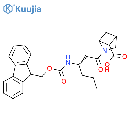 2-(3S)-3-({(9H-fluoren-9-yl)methoxycarbonyl}amino)hexanoyl-2-azabicyclo2.1.1hexane-5-carboxylic acid structure