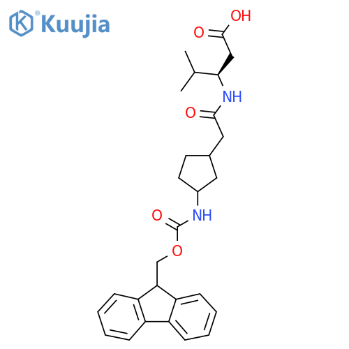 (3R)-3-{2-3-({(9H-fluoren-9-yl)methoxycarbonyl}amino)cyclopentylacetamido}-4-methylpentanoic acid structure