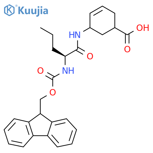 5-(2S)-2-({(9H-fluoren-9-yl)methoxycarbonyl}amino)pentanamidocyclohex-3-ene-1-carboxylic acid structure