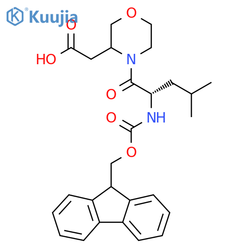 2-{4-(2S)-2-({(9H-fluoren-9-yl)methoxycarbonyl}amino)-4-methylpentanoylmorpholin-3-yl}acetic acid structure