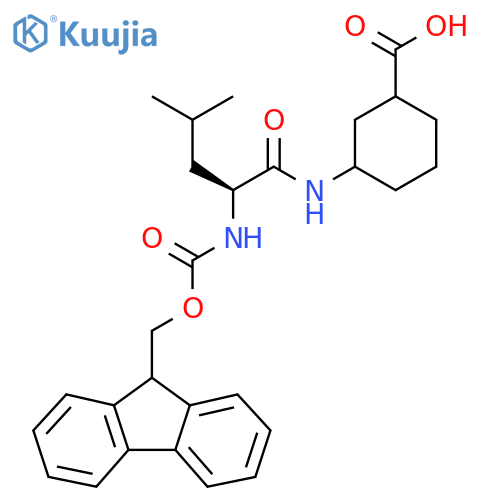 3-(2S)-2-({(9H-fluoren-9-yl)methoxycarbonyl}amino)-4-methylpentanamidocyclohexane-1-carboxylic acid structure