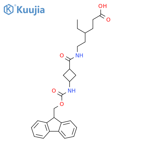4-ethyl-6-{(1r,3r)-3-({(9H-fluoren-9-yl)methoxycarbonyl}amino)cyclobutylformamido}hexanoic acid structure
