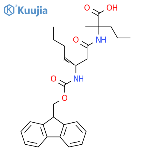 2-(3R)-3-({(9H-fluoren-9-yl)methoxycarbonyl}amino)heptanamido-2-methylpentanoic acid structure
