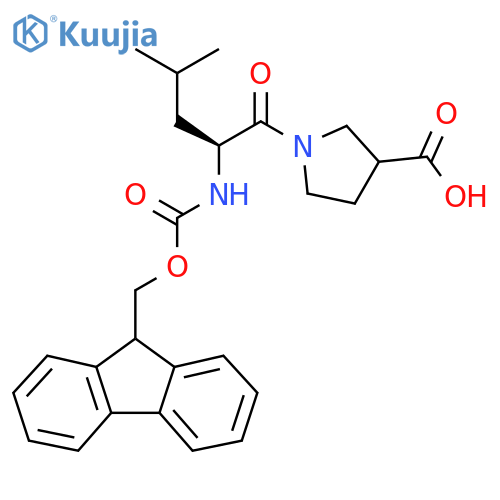 1-(2S)-2-({(9H-fluoren-9-yl)methoxycarbonyl}amino)-4-methylpentanoylpyrrolidine-3-carboxylic acid structure
