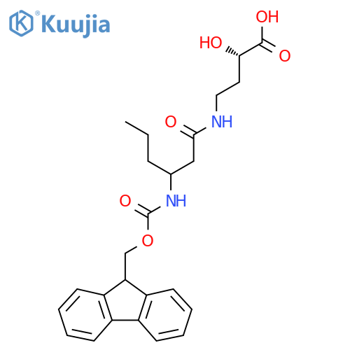 (2S)-4-3-({(9H-fluoren-9-yl)methoxycarbonyl}amino)hexanamido-2-hydroxybutanoic acid structure