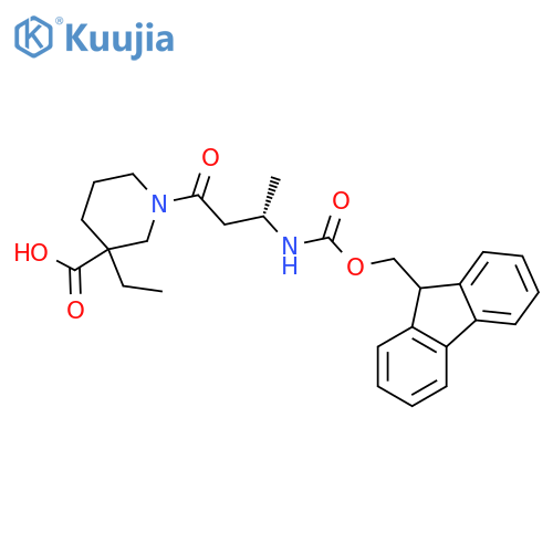 3-ethyl-1-(3S)-3-({(9H-fluoren-9-yl)methoxycarbonyl}amino)butanoylpiperidine-3-carboxylic acid structure