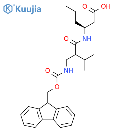 (3S)-3-{2-({(9H-fluoren-9-yl)methoxycarbonyl}amino)methyl-3-methylbutanamido}hexanoic acid structure