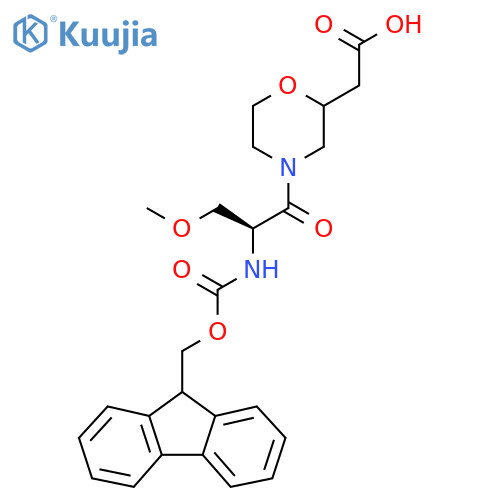 2-{4-(2S)-2-({(9H-fluoren-9-yl)methoxycarbonyl}amino)-3-methoxypropanoylmorpholin-2-yl}acetic acid structure