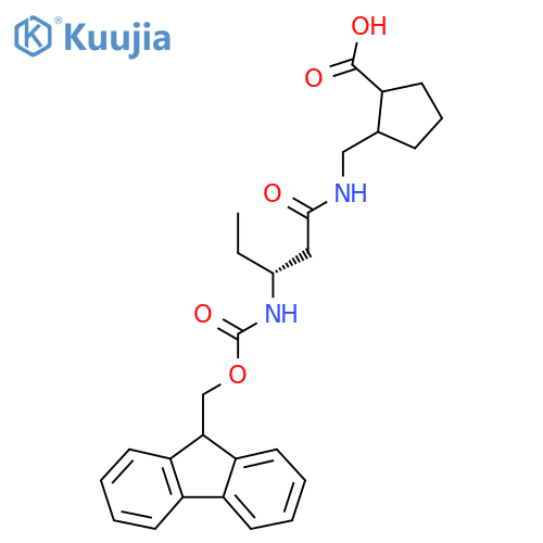 2-{(3R)-3-({(9H-fluoren-9-yl)methoxycarbonyl}amino)pentanamidomethyl}cyclopentane-1-carboxylic acid structure