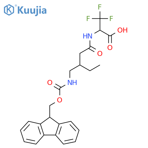 2-{3-({(9H-fluoren-9-yl)methoxycarbonyl}amino)methylpentanamido}-3,3,3-trifluoropropanoic acid structure