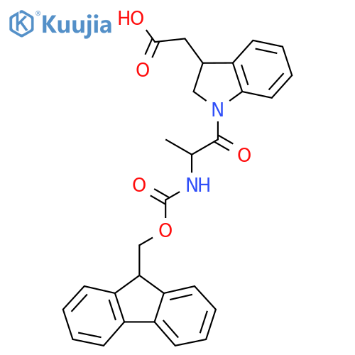 2-{1-2-({(9H-fluoren-9-yl)methoxycarbonyl}amino)propanoyl-2,3-dihydro-1H-indol-3-yl}acetic acid structure