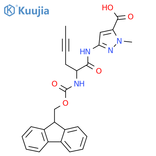 3-2-({(9H-fluoren-9-yl)methoxycarbonyl}amino)hex-4-ynamido-1-methyl-1H-pyrazole-5-carboxylic acid structure