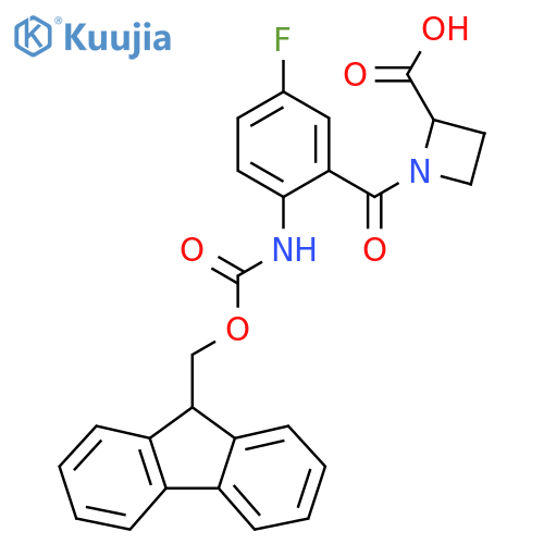 1-2-({(9H-fluoren-9-yl)methoxycarbonyl}amino)-5-fluorobenzoylazetidine-2-carboxylic acid structure