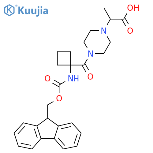 2-{4-1-({(9H-fluoren-9-yl)methoxycarbonyl}amino)cyclobutanecarbonylpiperazin-1-yl}propanoic acid structure