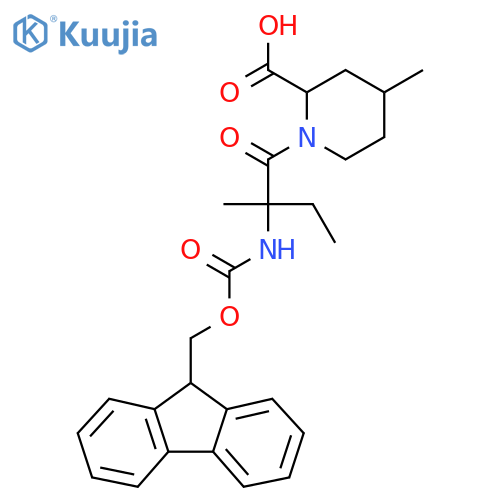 1-2-({(9H-fluoren-9-yl)methoxycarbonyl}amino)-2-methylbutanoyl-4-methylpiperidine-2-carboxylic acid structure